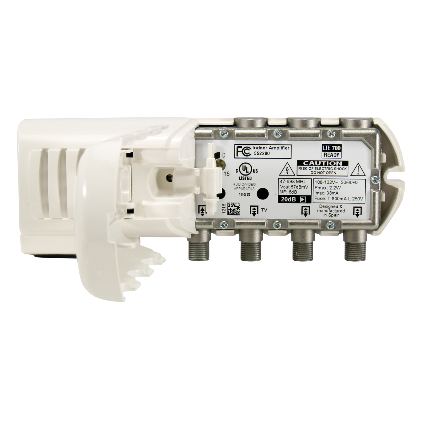 Televes 552280 Distribution Amplifier 2 Output, 20dB Gain, Adjustable Gain Control "F" domestic amplifier, 3 outputs (2+TV): VHF/UHF