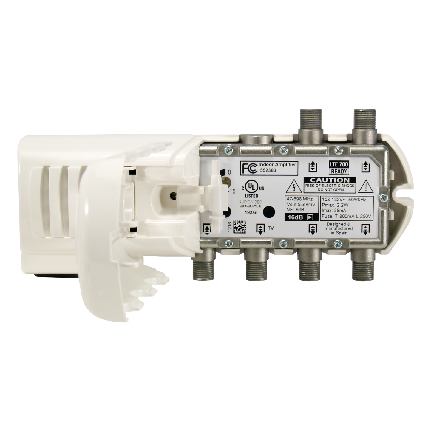 Televes 552380 Distribution Amplifier "F" domestic amplifier, 4 outputs (3+TV): VHF/UHF 16dB Gain, Adjustable